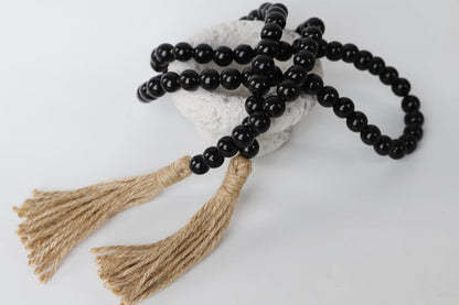 Boho Decor Wood Beads Garland Farmhouse Wall Hanging Decorations Natural Wooden Bead Tassel Decorative for Coffee Table Christmas and Prayer (Nature, 58")