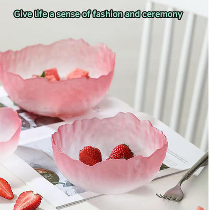 Glass Salad Bowl Irregular Lotus Flower Shape Serving Bowls, Mixing Nut Bowls for Kitchen Fruist, Snack, Dessert, and Ice Cream Candy Dishes (Crystal Gradient Pink, 6.5")