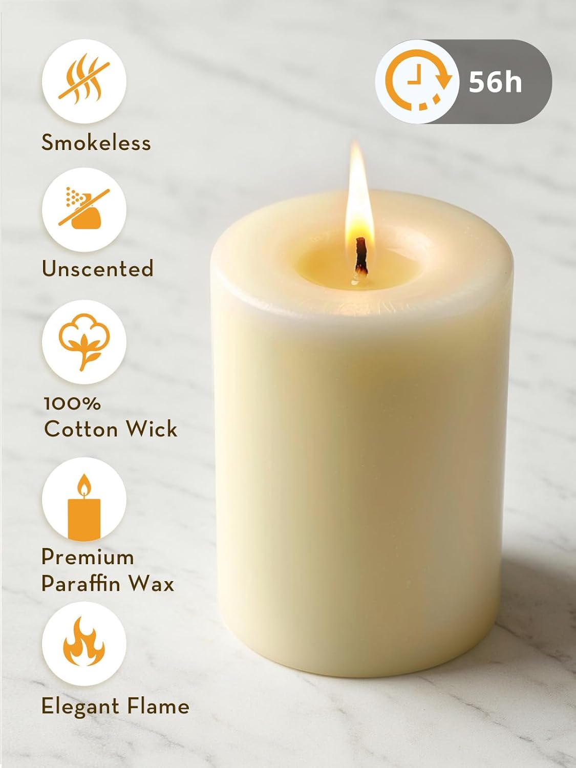 Ashlux 3x4 Inch White Pillar Candles, Set of 3 Wax, 56 Hours Long Burning, Unscented and Dripless Pillar Candles Bulk for Christmas Lights, Wedding, Parties, Spas, Home Decorative