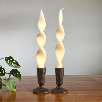 Handcrafted Antique Brass Iron Taper Candle Holders - Set of 2 Elegant Candlesticks for Weddings, Dining, and Parties, Timeless Décor Accent