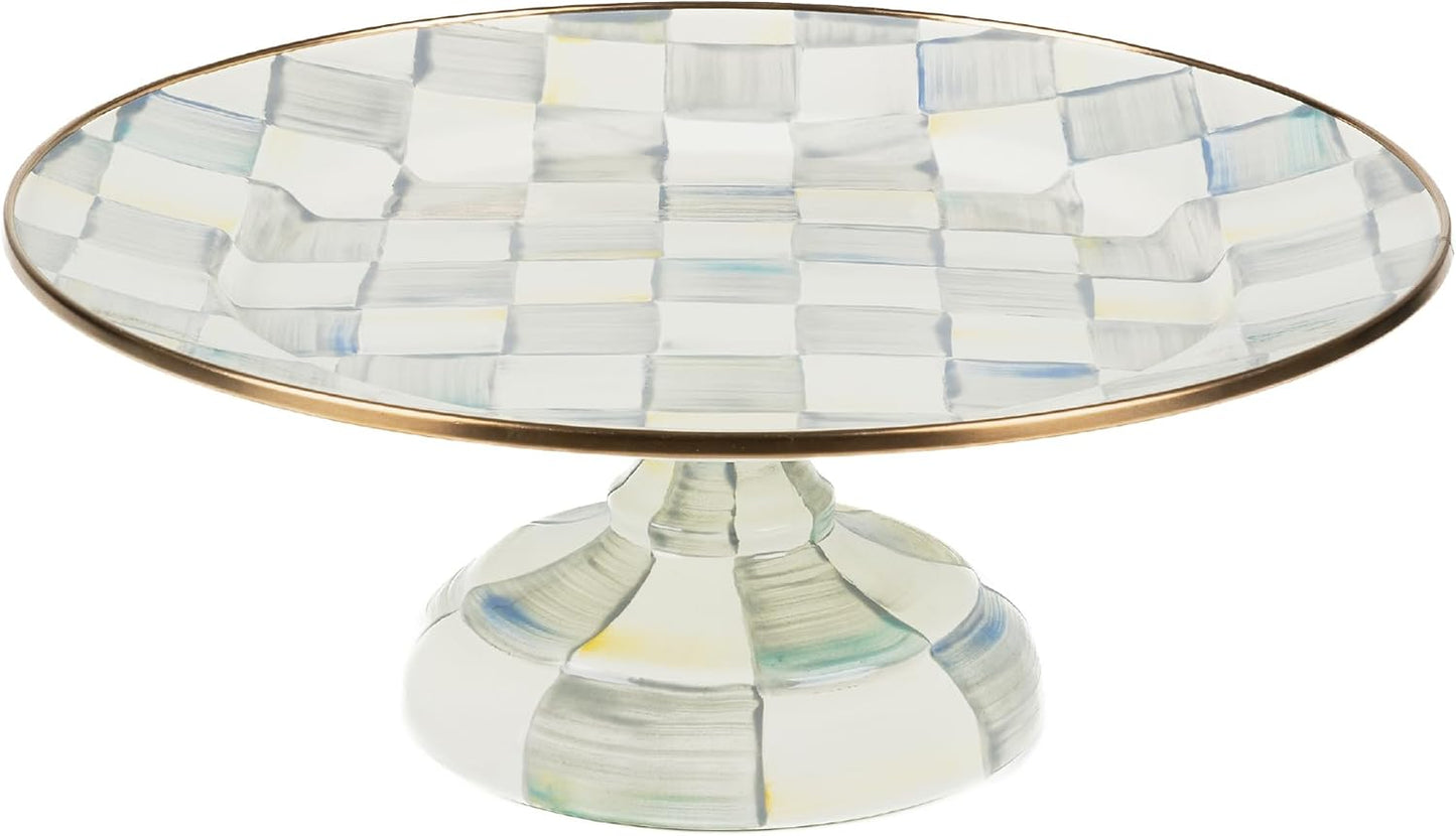 MACKENZIE-CHILDS Enamel Pedestal Serving Platter, Decorative Serving Dish for Food, Small, Black-and-White Courtly Check