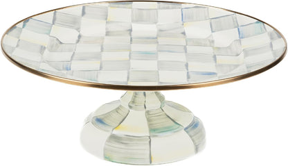 MACKENZIE-CHILDS Enamel Pedestal Serving Platter, Decorative Serving Dish for Food, Small, Black-and-White Courtly Check
