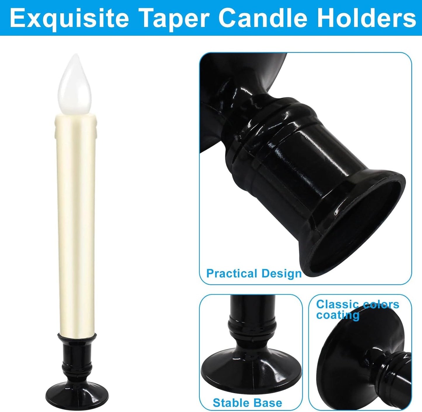 Waziaqoc 24Pcs Gold Taper Candle Holders, Plastic Candlestick Holders Only for Flameless LED Candle Decorative Pillar Candle Holder for Christmas Wedding Anniversary Dinner Party