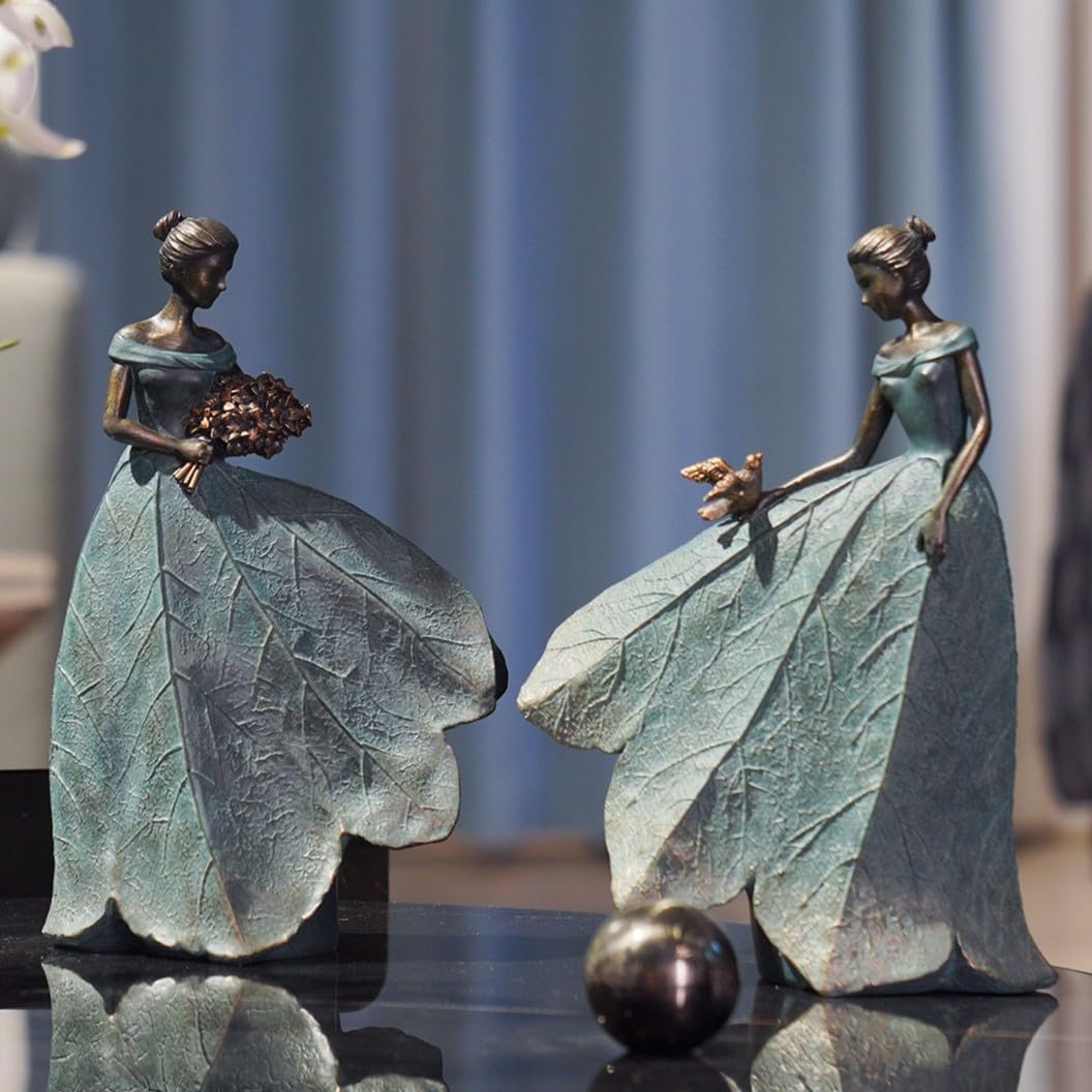 Guichifun Fairy Statue Collection Home Decoration - Leaf Angel Girls Resin Modern Table Decor for Living Room Office Sculpture Decor for Women Indoor Rustic Figurines Gift 5 x 3 x 7.5 Inch