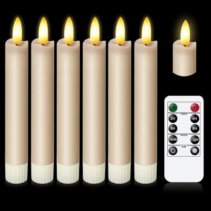 KSWING Upgraded Real Wax Short LED Flameless Taper Candles with Remote, 6 PCS White Candlesticks Battery Operated 3D Flickering - 6" Realistic Fake Candle Sticks for Home/Wedding/Fireplace Xmas Decor