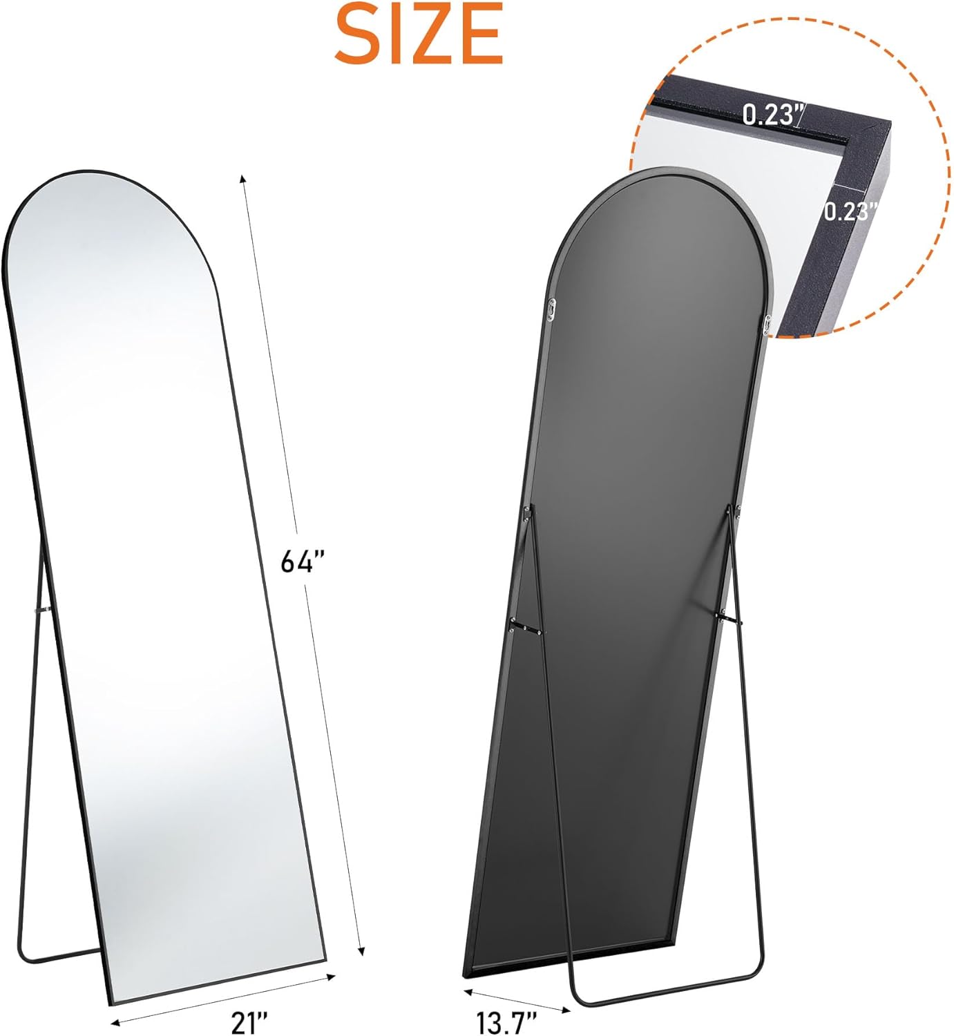 OLIXIS Black Arched Full Length Mirror 60"x16" for Bedroom, Full Body Mirror with Stand, Hanging or Leaning for Wall, Aluminum Alloy Thin Frame Floor Standing for Living Room