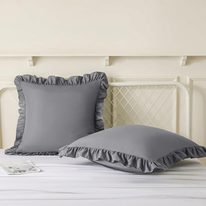 KKJIAF Ruffle Pillow Cases 26x26 Inches, White Square Ruffled Pillow Covers Set of 2, Microfiber Wrinkle Resistant Pillow Shams with Envelope Closure for Sofa Bed Living Room