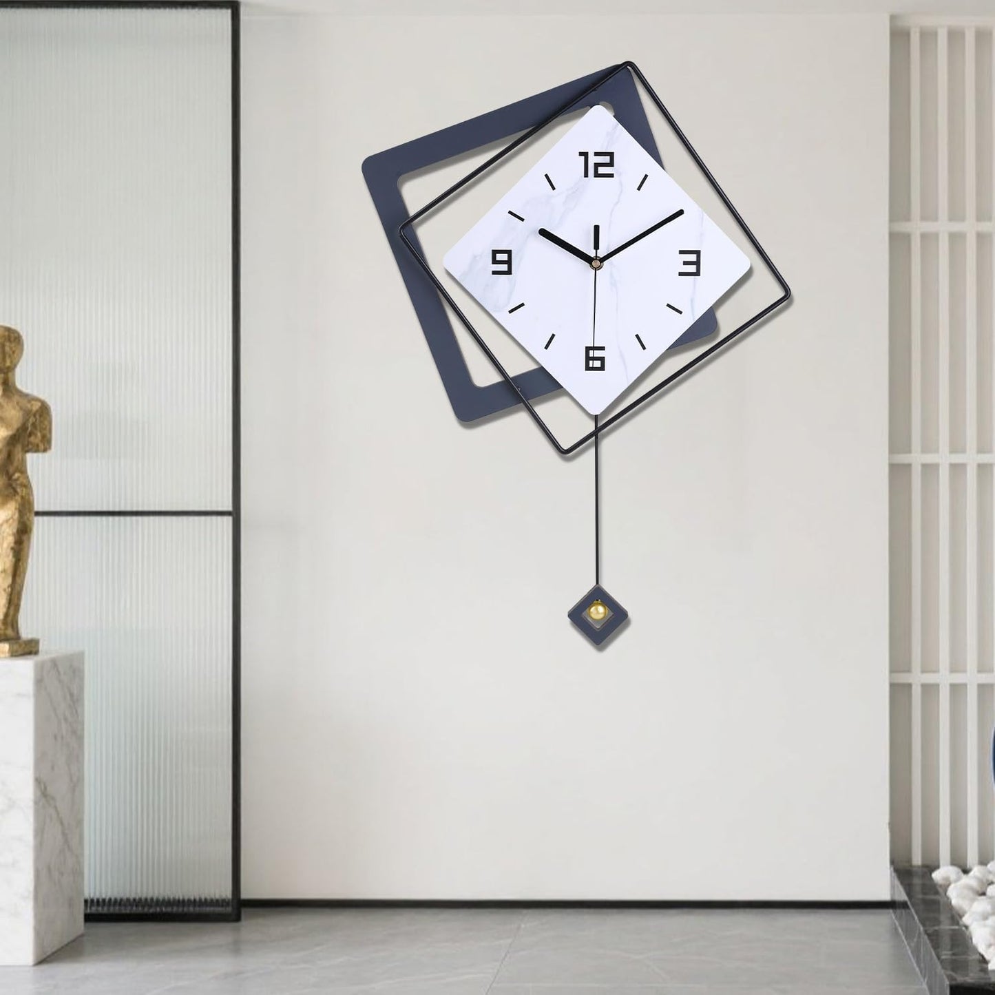 Wall Clock with Pendulum,Silent Quality Quartz Battery Operated,Modern Large Wall Clocks for Living Room Kitchen Home Bathroom Bedroom Wall Decor,16.2x26Inch(Black)