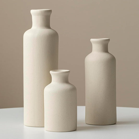 Modern Ceramic Vase Set of 3, Neutral Colors, Decorative Bottles for Home, Farmhouse Rustic Decor, Housewarming Gifts, Wedding Gifts, Bridal Shower Gifts, Birthday Gifts for Women (Green Mix)