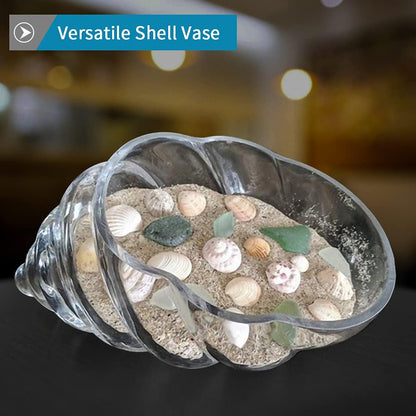MDLUU Glass Shell Vase, 11-Inch Seashell Potpourri Holder, Large Decorative Conch Bowl for Shell Collection Display, Sea Glass, Air Plant