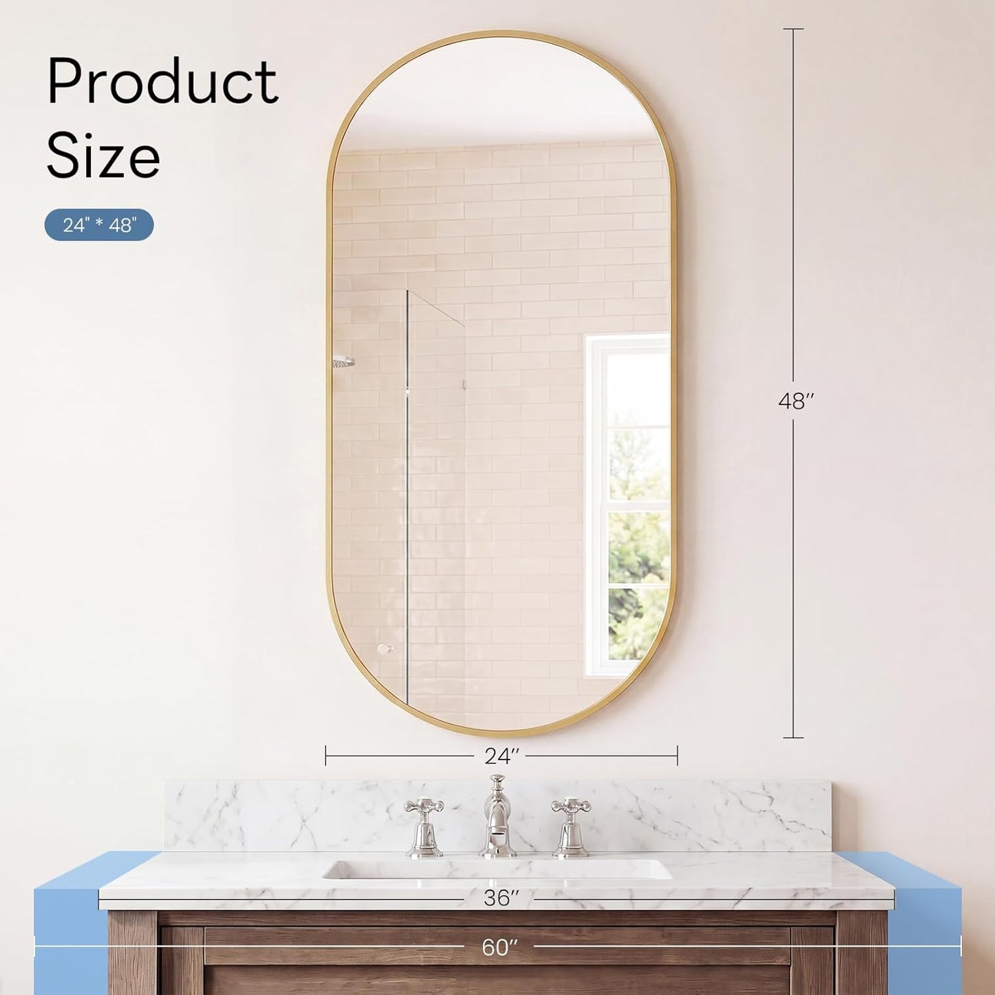 Sweetcrispy 20"x30" Arched Gold Bathroom Mirrors for Wall, Bathroom Mirrors for Over Sink, Metal Framed with HD Shatter-Proof Glass for Entryway, Living Room, Bedroom