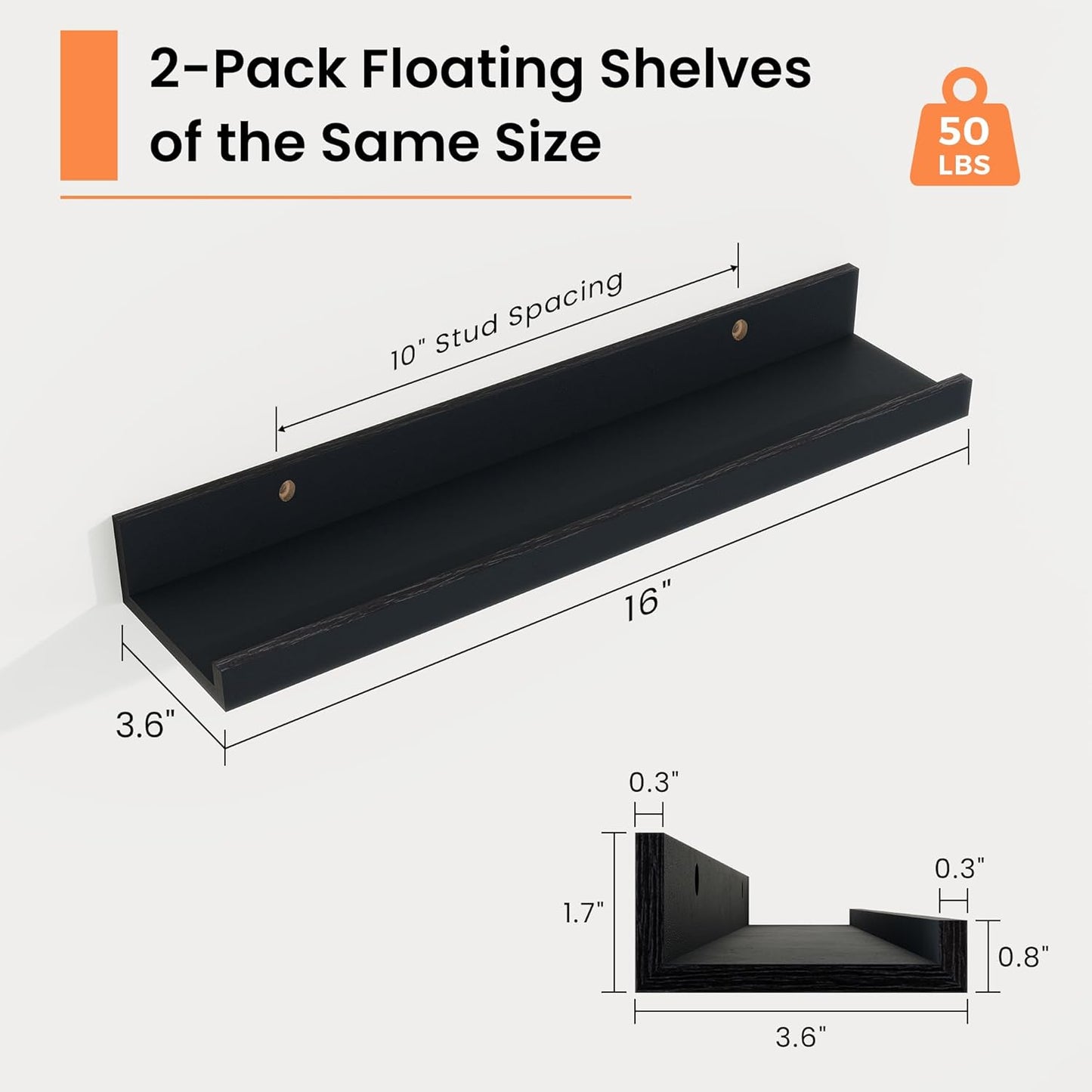 RICHFOCUS Picture Ledge Shelf, 24 inch Floating Shelves Set of 2, Wood Wall Shelves with Lip, Wall Decor Storage for Bedroom Living Room Bathroom Kitchen Nursery Photo Picture, Walnut
