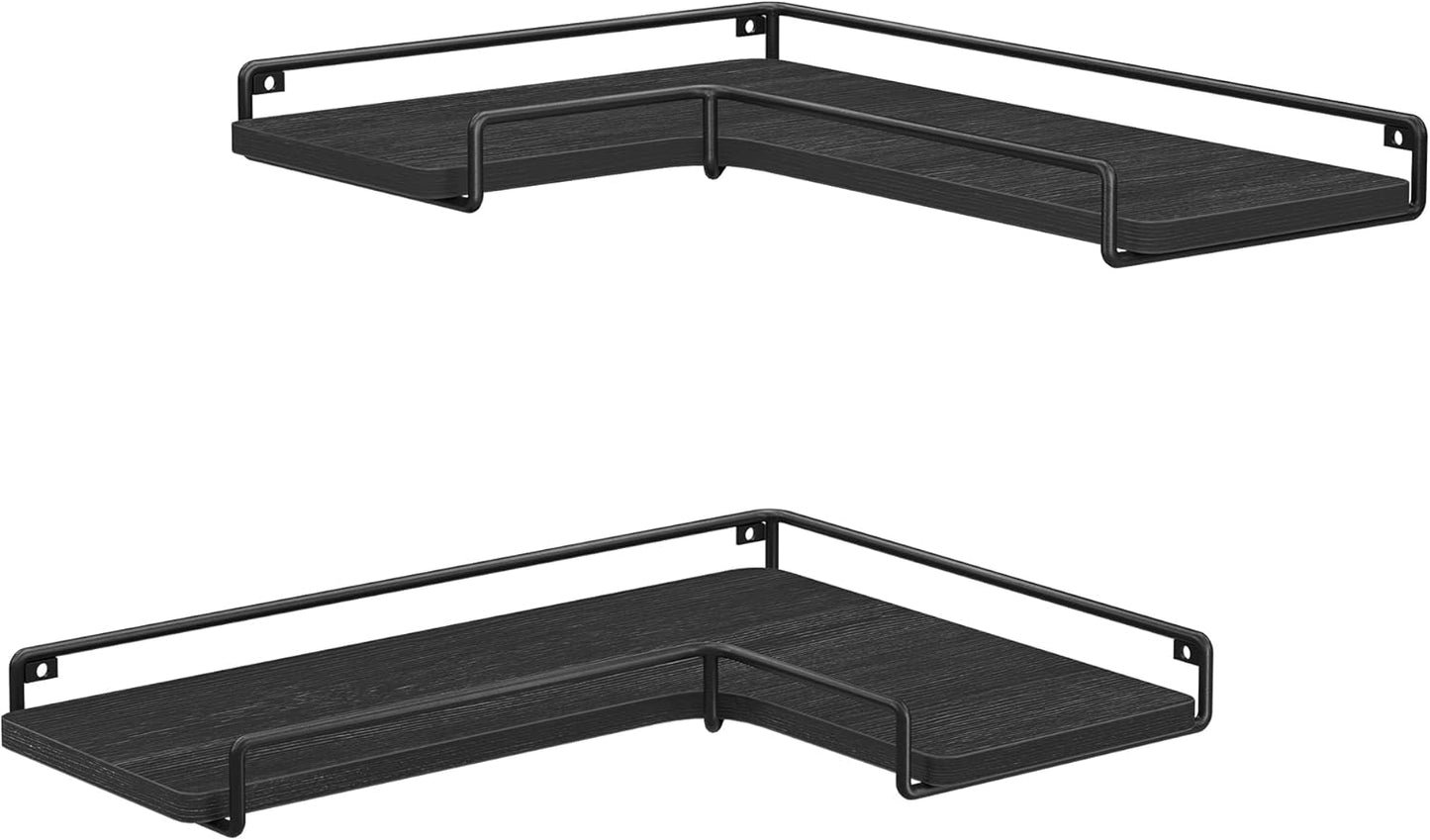 VASAGLE Corner Shelf Wall Mount Set of 2, Floating Shelves, Small Wall Shelf for Decor Storage, for Living Room Bedroom Kitchen Bathroom, Rustic Brown and Black ULLS831B01