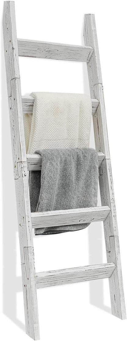 FUIN 5ft (58") Wood Blanket Ladder Living Room Decorative Wall Leaning Farmhouse Quilt Display Holder Storage Rustic Wooden Towel Rack for Bathroom, Brown