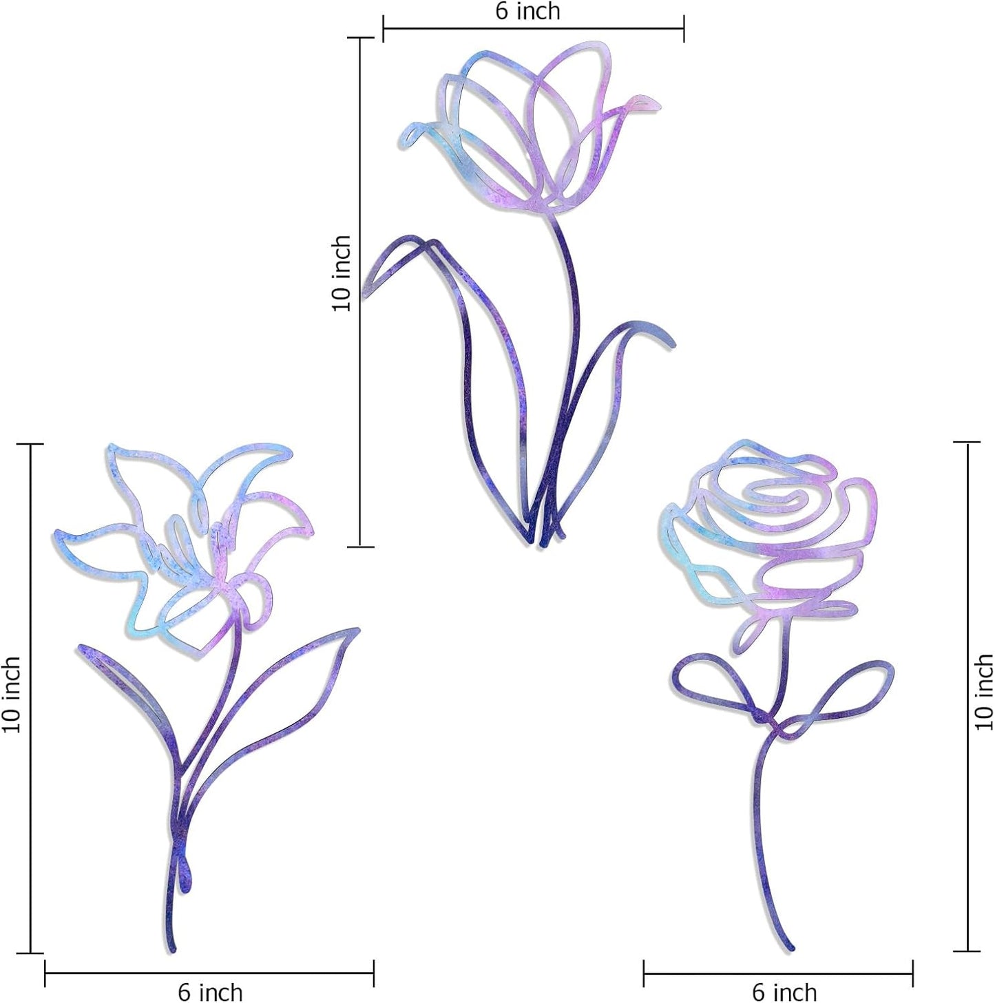 Oubasa Metal Flowers Wall Art Set of 3, Farmhouse Floral Home Decoration, Modern Line Art Flower Wall Decor for Living Room Bedroom Bathroom, Minimalist Botanical Wall Sculpture – Lily, Tulip, Rose