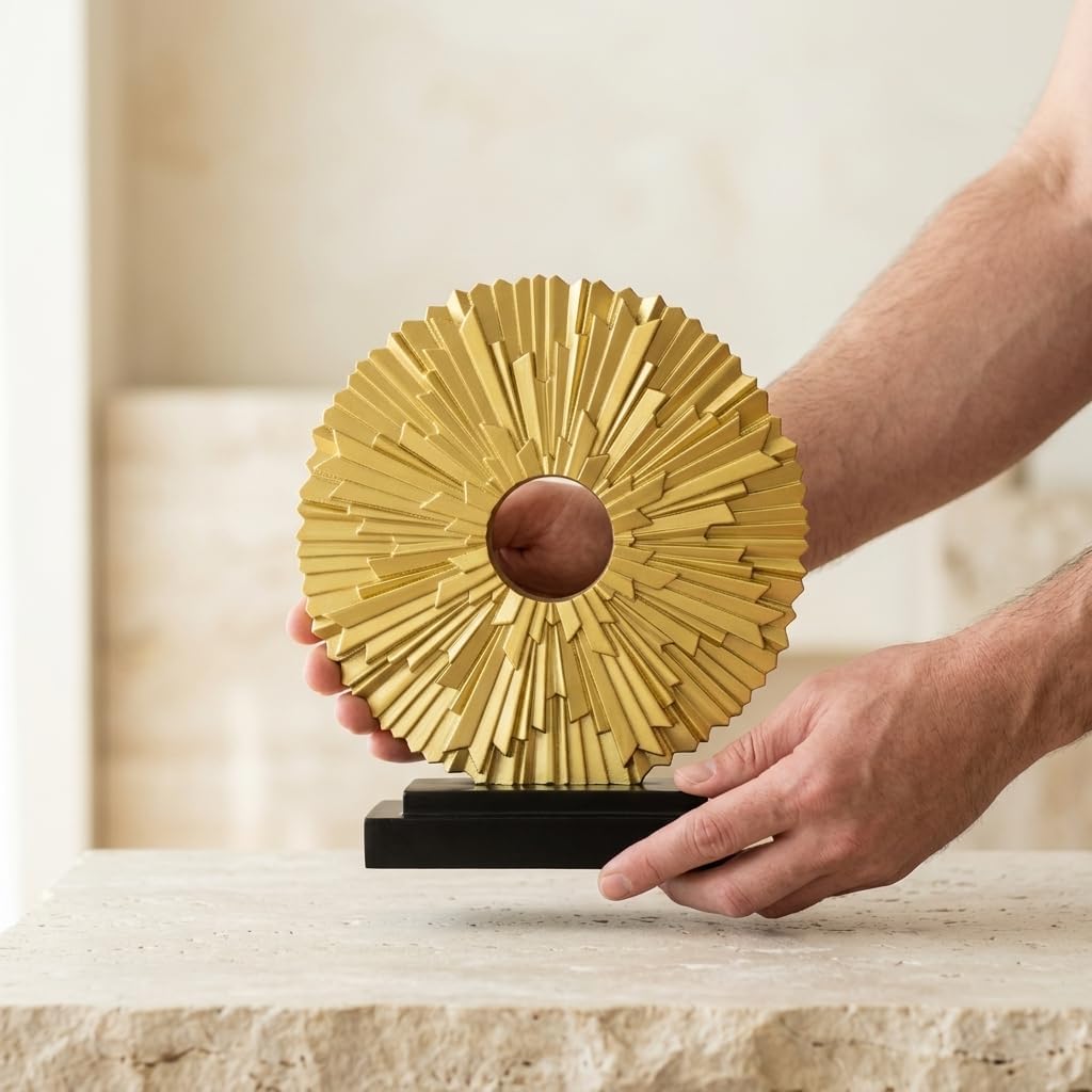 DOVDOV Gold Home Decor Sculpture, Unique Round line Statue, Modern Home Decor, Decorative Panel Statue Gold Decoration for Living Room TV Stand, Office, Bedroom, Dining Table Centerpiece.