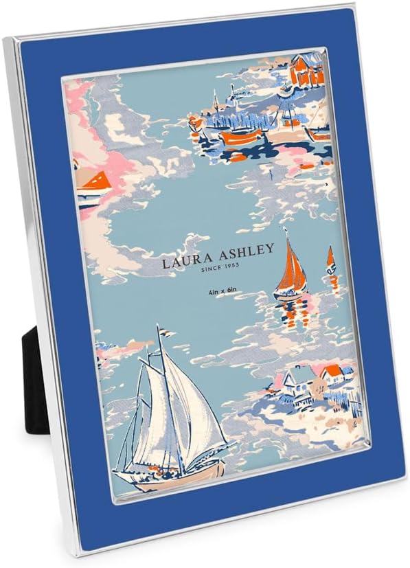 Laura Ashley 5x7 Navy Enamel Picture Frame, Gold Metal Edge with Easel, for Countertop, Counterspace, Tabletop Display, Bookshelf, Desk, Wall Décor, Photo Gallery (5x7, Navy W/Gold)