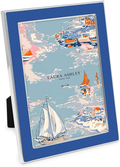Laura Ashley 5x7 Navy Enamel Picture Frame, Gold Metal Edge with Easel, for Countertop, Counterspace, Tabletop Display, Bookshelf, Desk, Wall Décor, Photo Gallery (5x7, Navy W/Gold)