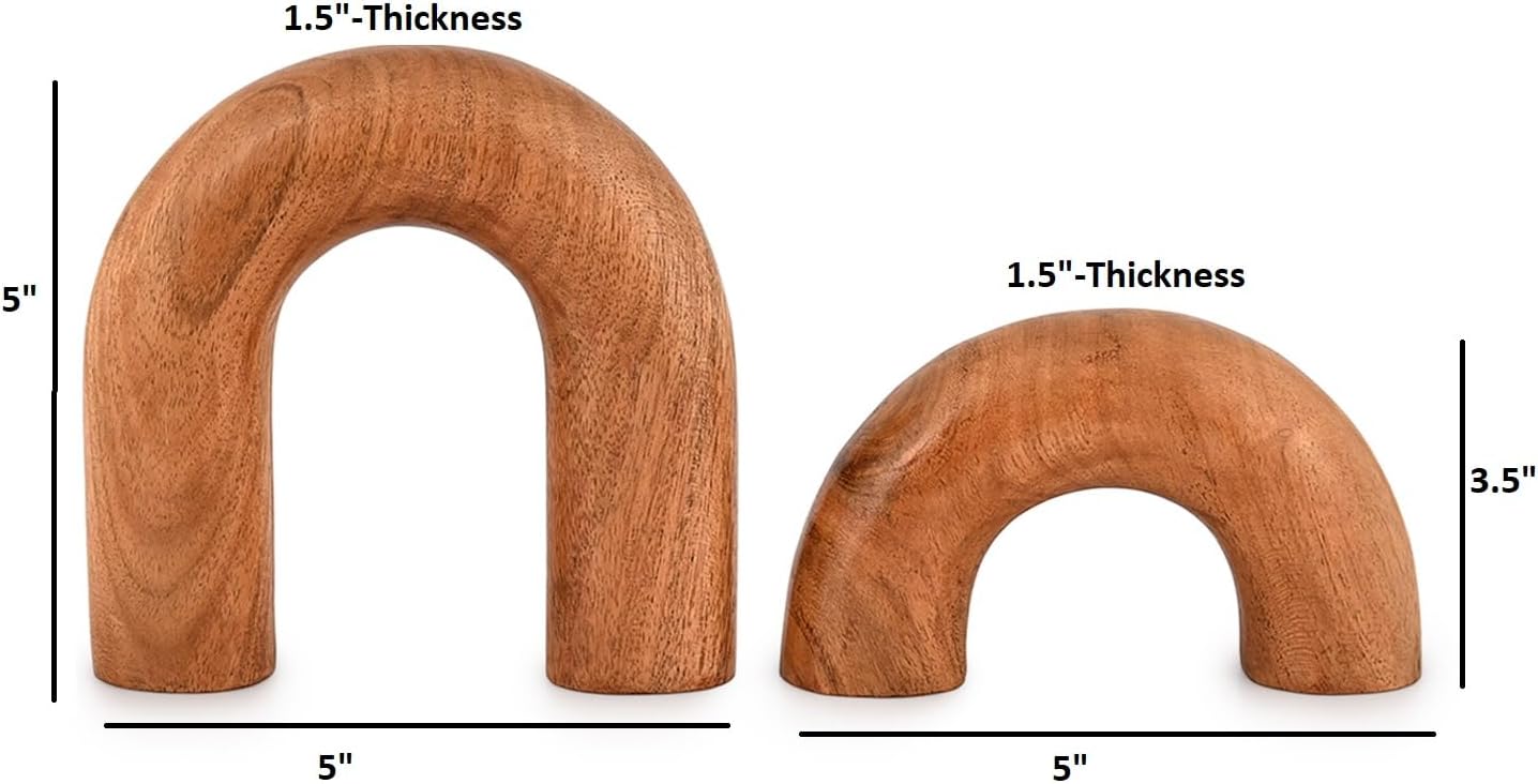 Kaizen Casa Statues Acacia Wood Decorative Objects,Neutral Home Decor for Shelves, for Living Room Bedroom, Modern Table Top Bookshelf Décor (5"x 5" x 1.5") (5"x 3.5" x 1.5")