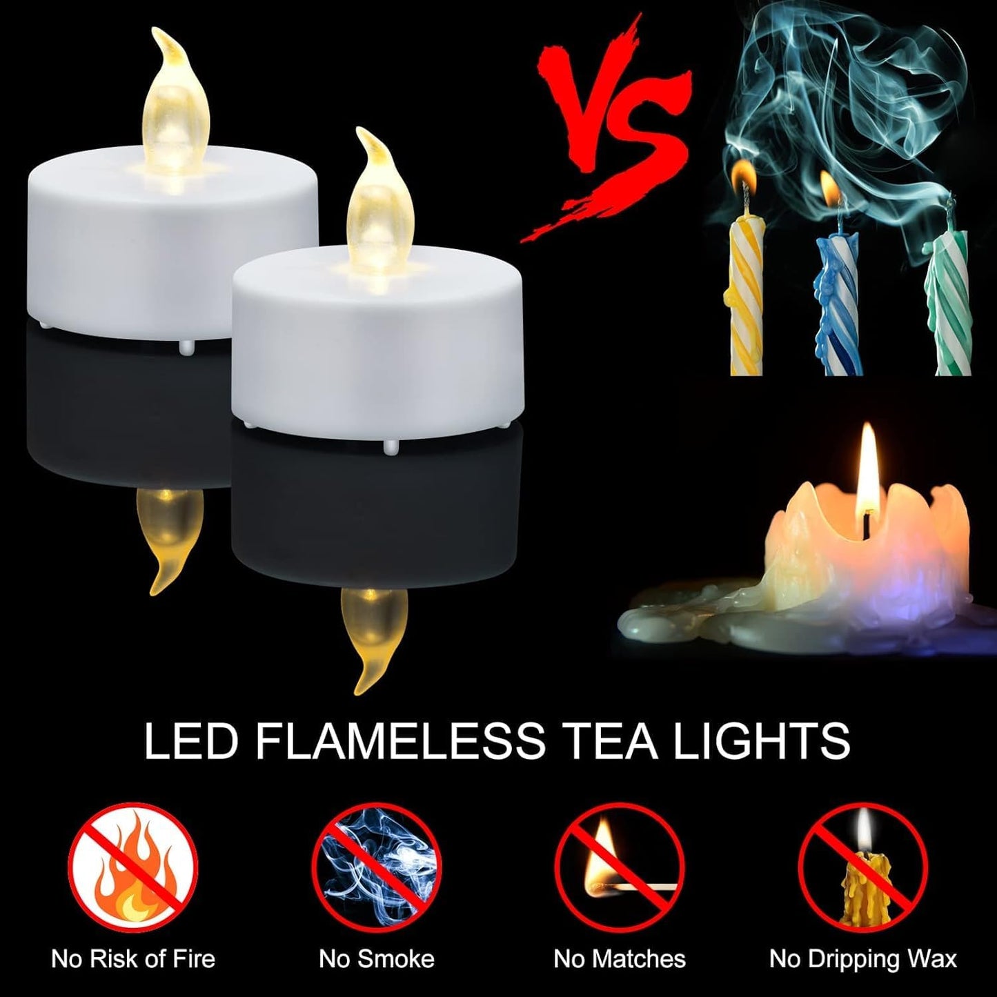 Nancia 100PACK Flameless LED Tea Lights Candles, Realistic and Bright Flickering Long Lasting 200Hours Battery-Powered, Ideal Party, Wedding, Birthday, Gifts Home Decoration Warm Yellow