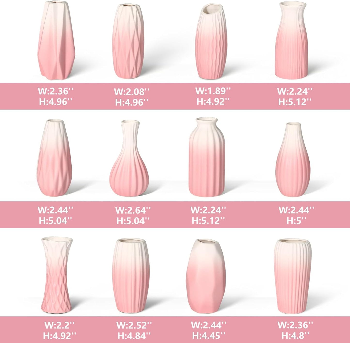 BEAHOT Ceramic Bud Vases Set of 12 - Matte Mini White Jars Bulk | Small White Ceramic Vases for Centerpieces, Wedding Floral Arrangements, DIY Crafts & Boho Table Decor (No Repeating Designs)