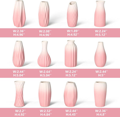 BEAHOT Ceramic Bud Vases Set of 12 - Matte Mini White Jars Bulk | Small White Ceramic Vases for Centerpieces, Wedding Floral Arrangements, DIY Crafts & Boho Table Decor (No Repeating Designs)