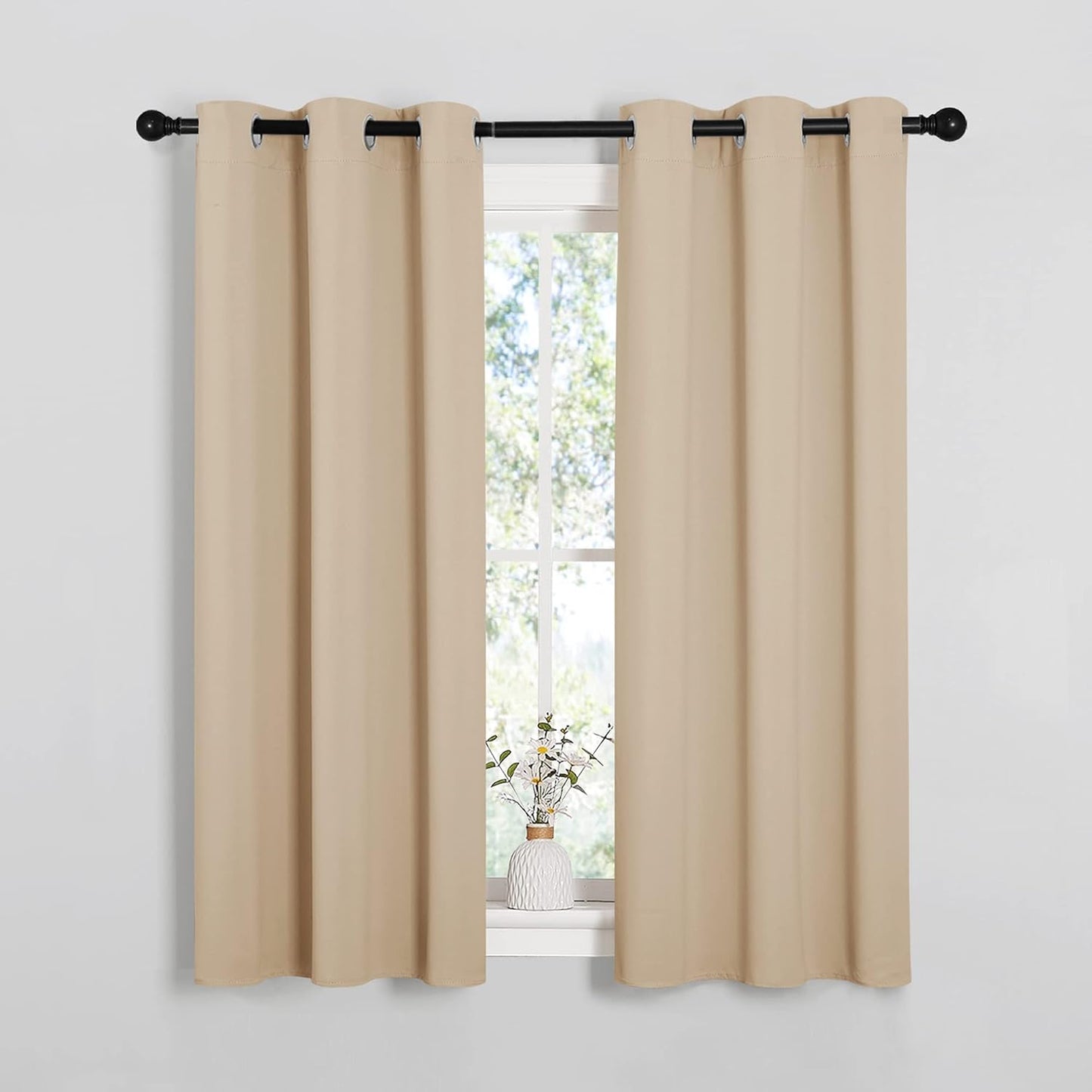 NICETOWN Halloween Pitch Black Solid Thermal Insulated Grommet Blackout Curtains/Drapes for Bedroom Window (2 Panels, 42 inches Wide by 63 inches Long, Black) - Colors D