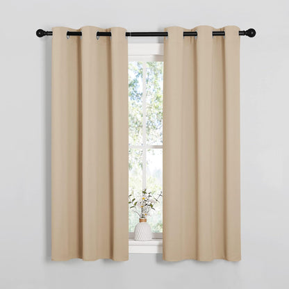 NICETOWN Halloween Pitch Black Solid Thermal Insulated Grommet Blackout Curtains/Drapes for Bedroom Window (2 Panels, 42 inches Wide by 63 inches Long, Black) - Colors D