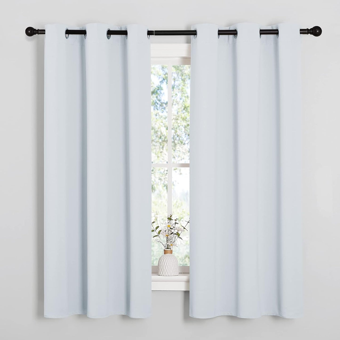 NICETOWN Halloween Pitch Black Solid Thermal Insulated Grommet Blackout Curtains/Drapes for Bedroom Window (2 Panels, 42 inches Wide by 63 inches Long, Black) - Colors A