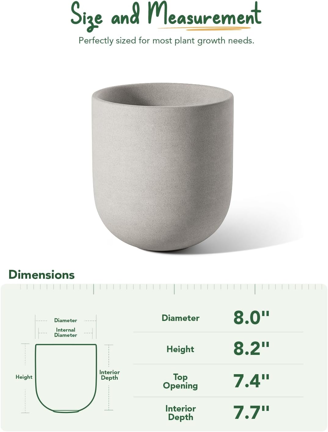 LE TAUCI 12 Inch Pots for Plants, Ceramic Large Planters for Indoor Plants, Indoor Plant Pots for Home Garden Patio Office, Planter Pots with Drainage Hole and Rubber Plug, Neutral Gray
