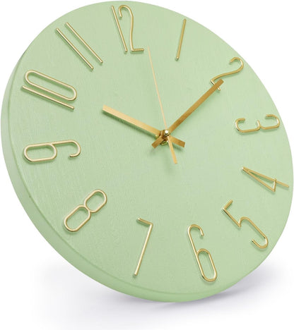 Wall Clock 12 Inch Silent Non-Ticking Imitation Wood Indoor Clock Round White Decor Clock Modern 3D Figures Quartz Wall Clocks for Home, Hotel, Office, School, Bedroom, Living Room, Kitchen