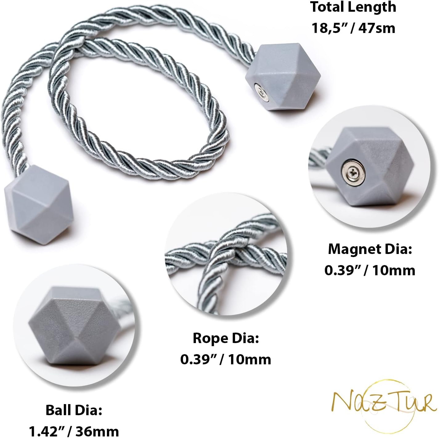 NazTur Magnetic Curtain Tiebacks- Upgrade 2022 with a Thicker Twist Rope & Strong Magnet Tieback Window Treatment Holdbacks Draperies Holders Decorative Drape Handmade Tie Back (Black, 2)