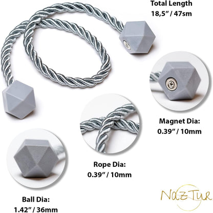 NazTur Magnetic Curtain Tiebacks- Upgrade 2022 with a Thicker Twist Rope & Strong Magnet Tieback Window Treatment Holdbacks Draperies Holders Decorative Drape Handmade Tie Back (Black, 2)