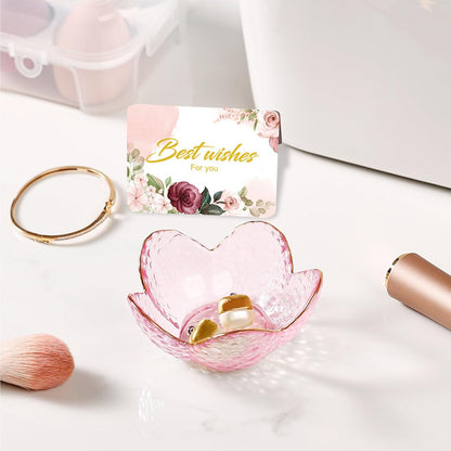 Purple Flower Jewelry Dish Glass Ring Holder Dish Jewelry Tray Cute Vanity Organizer Aesthetic Nightstand Bathroom Room Decor Trinket Dish Mothers Day Friendship Christmas Birthday Gifts for Women
