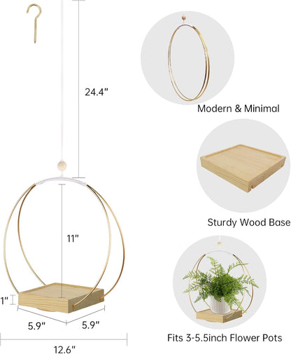 Hanging Planter for Indoor Plants, Black Plant Hanger Indoor with Sturdy Wood Base, Modern Boho Macrame Plant Hanger for 3-5.5 Inch Pot, Hanging Wall Ceiling Window Home Decor (Pots Not Included)