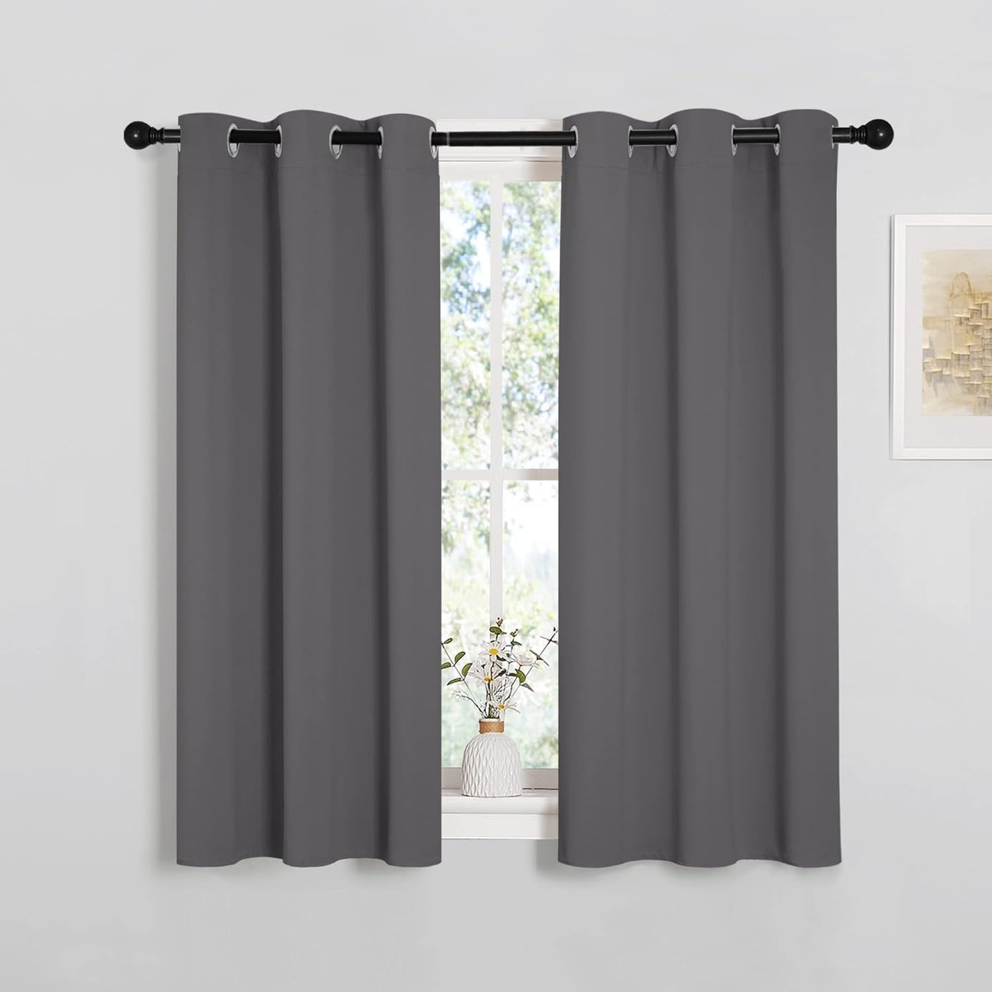 NICETOWN Halloween Pitch Black Solid Thermal Insulated Grommet Blackout Curtains/Drapes for Bedroom Window (2 Panels, 42 inches Wide by 63 inches Long, Black) - Colors E