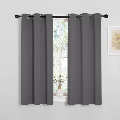 NICETOWN Halloween Pitch Black Solid Thermal Insulated Grommet Blackout Curtains/Drapes for Bedroom Window (2 Panels, 42 inches Wide by 63 inches Long, Black) - Colors E