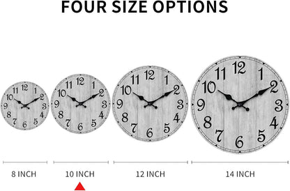 Wall Clock, Rustic Wall Clocks Battery Operated Silent Non Ticking, Country Round Wooden Clocks Farmhous Wall Decorative for Kitchen, Bathroom, Living Room (Gray 8 Inch)