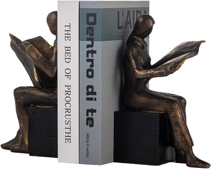 Lukitas Thinker Decorative Bookends, Non-Slip Book Holder, Book Ends for Shelves Living Room Office Home Decor, Resin, 1Pair/2Piece 9''