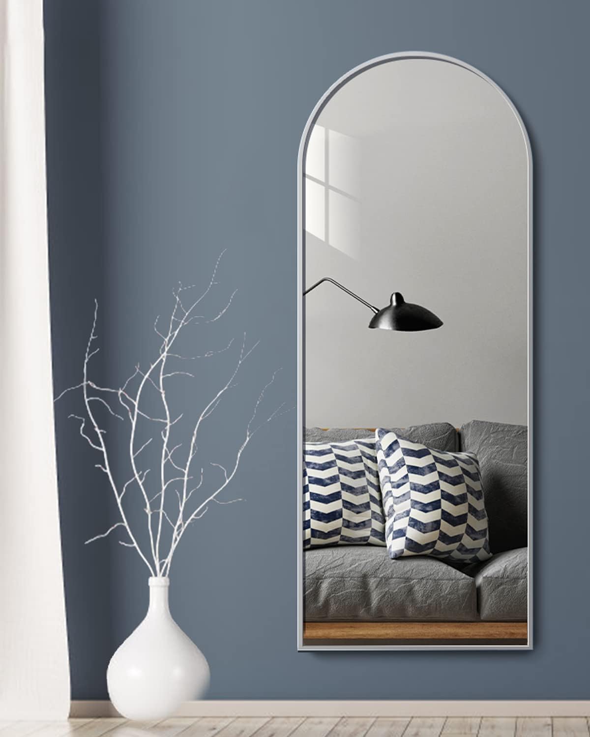 Dewfig Arched Full Length Mirror, 76"x34" Large Floor Mirror, Full Body Mirrors for Leaning or Hanging, Standing Mirrors for Bedroom, Living Room,Dressing Room, Aluminum Alloy Frame, Black