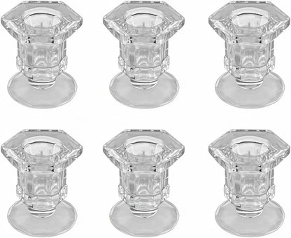 Candlestick Holders - 6 Pack Glass Candlestick Holders, 2.36" Height Clear Taper Candle Holders for Candlesticks, Small Centerpiece for Wedding, Festival, Party Decor (6, Clear)