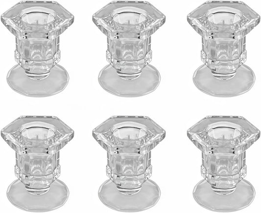 Candlestick Holders - 6 Pack Glass Candlestick Holders, 2.36" Height Clear Taper Candle Holders for Candlesticks, Small Centerpiece for Wedding, Festival, Party Decor (6, Clear)