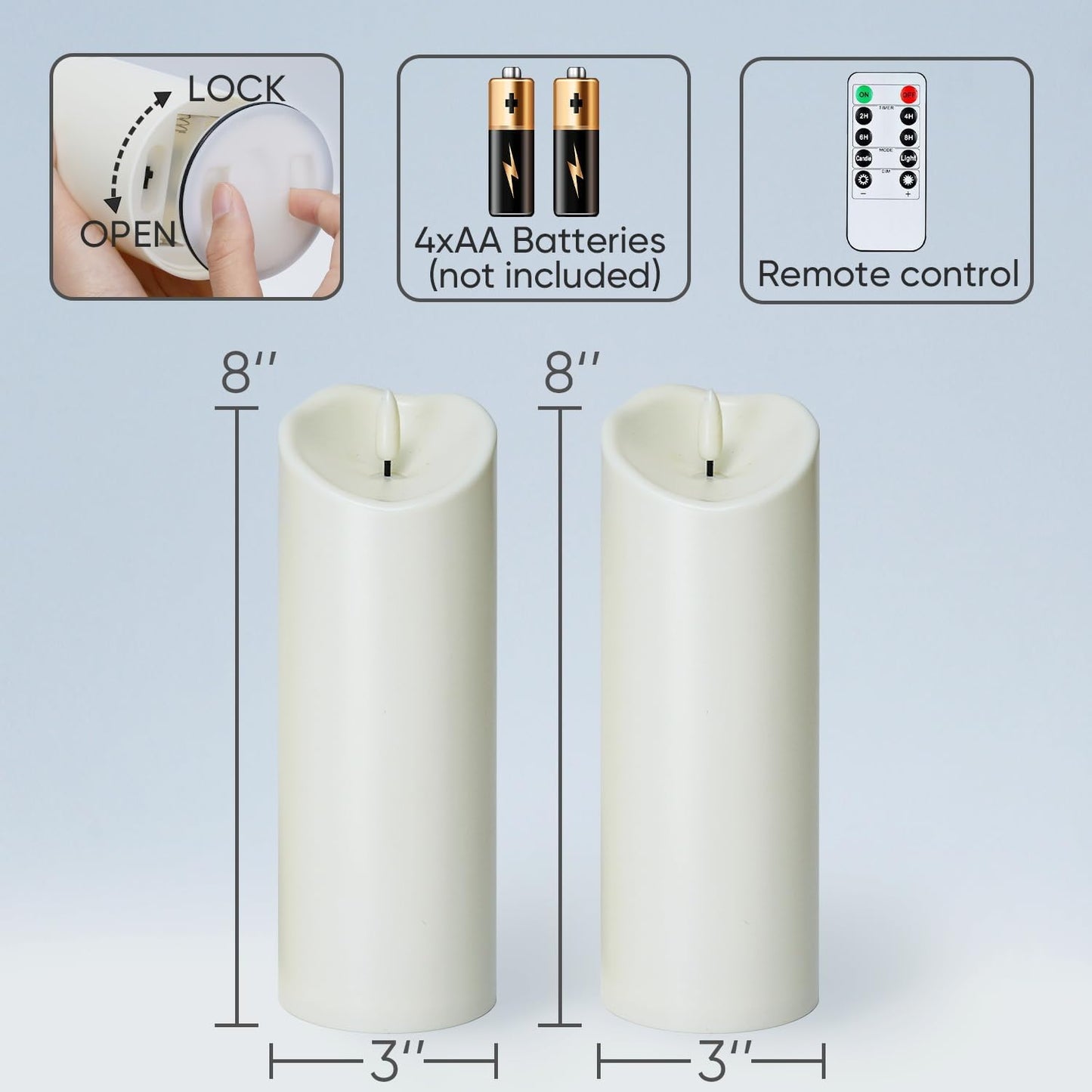 Homemory 6"x3" Outdoor Waterproof Flameless Candles, LED Candles, Battery Operated Candles with Remote and Timers, Electric Fake Plastic Pillar Candles, Ivory White, Set of 2