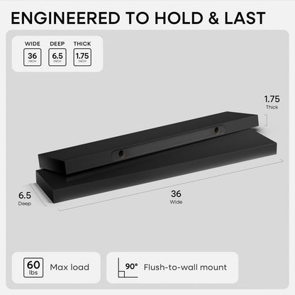 Homeforia 24 inch Natural Floating Shelf, High End Solid Real Wood 24inch Small Floating Shelves for Wall Mounted, Natural Wooden Floating Shelves, Heavy Duty Bracket, 24 X 6.5 X 1.75 in, Set of 2