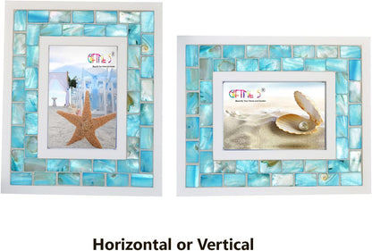 Silver Plate Picture Frame 5x7 Mother of Pearl 5 by 7 Photo Frame Mosaic Glass Tabletop Frame (Grey+ White,1pc)