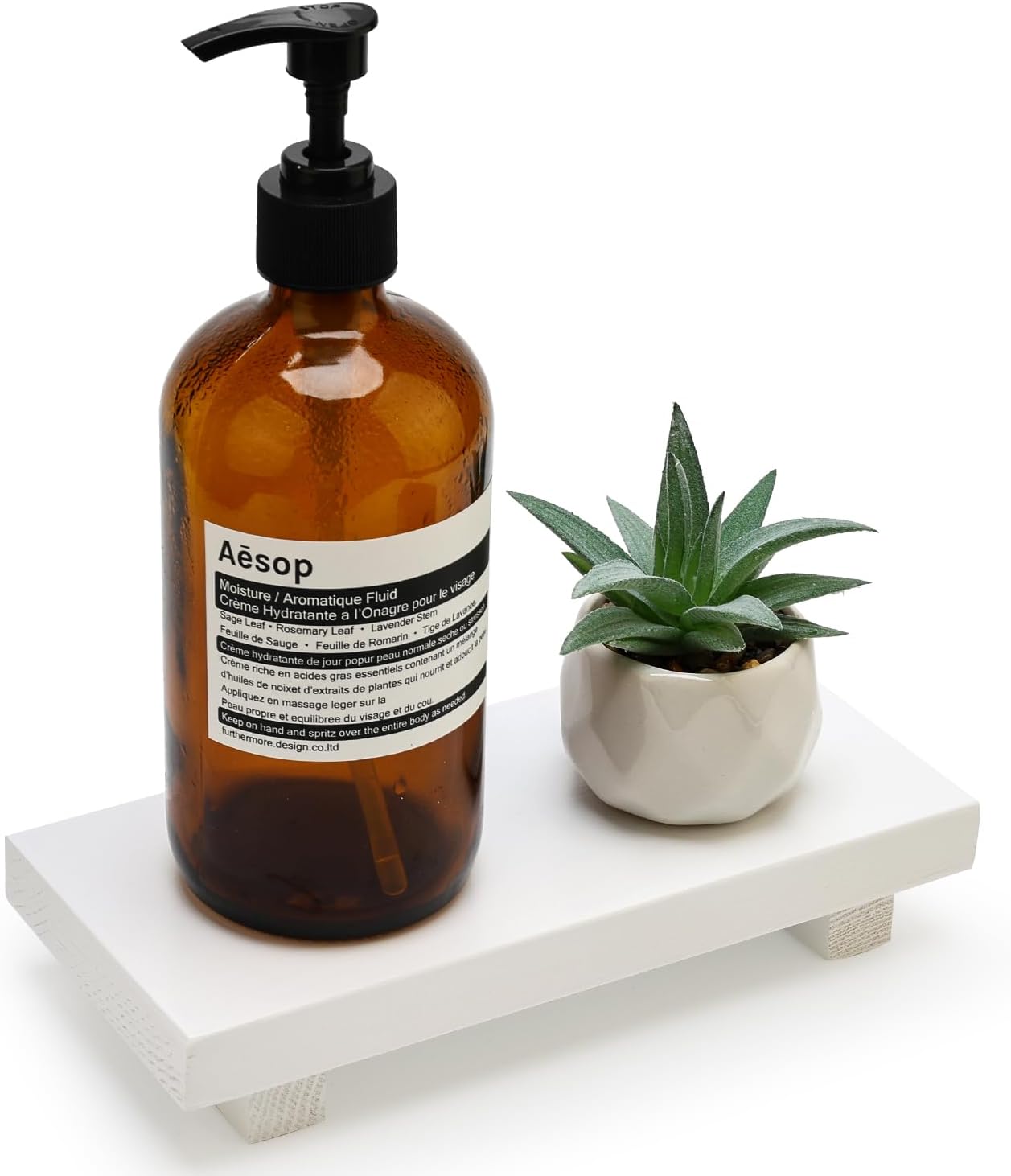 Black Bathroom Vanity Organizer Tray for Countertop Small Wooden Pedestal Stand Farmhouse Kitchen Sink Tray Decorative Hand Soap Dish Dispenser Holder Wood Risers Modern Bathroom Decor Accessories