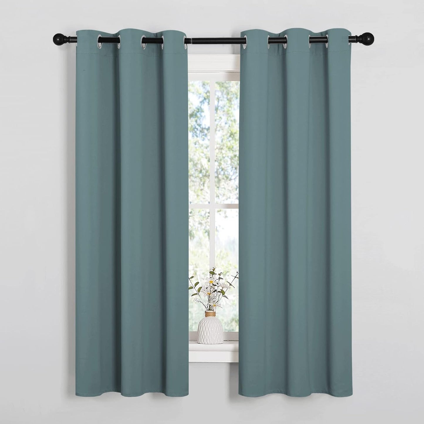 NICETOWN Halloween Pitch Black Solid Thermal Insulated Grommet Blackout Curtains/Drapes for Bedroom Window (2 Panels, 42 inches Wide by 63 inches Long, Black) - Colors C