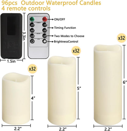 Enpornk Set of 24 Flameless Led Battery Opeated (D2.2'' x H4''5''6'') Waterproof Outdoor Indoor Candles with 10-Key Remotes and Cycling 24 Hours Timer