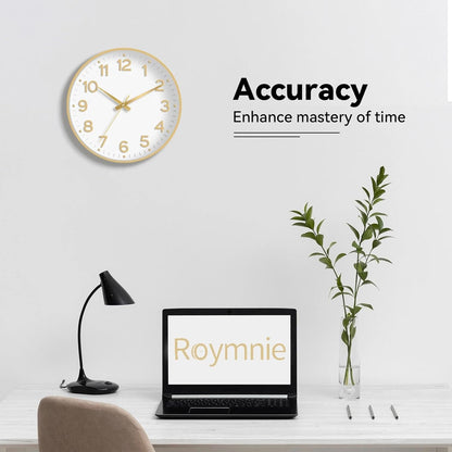 Roymnie Wall Clock Green, Silent Wall Clocks Battery Operated 8 Inch-Modern Non Ticking Analog Clock Decorative for Kitchen Office Bathroom Bedroom(Gold)