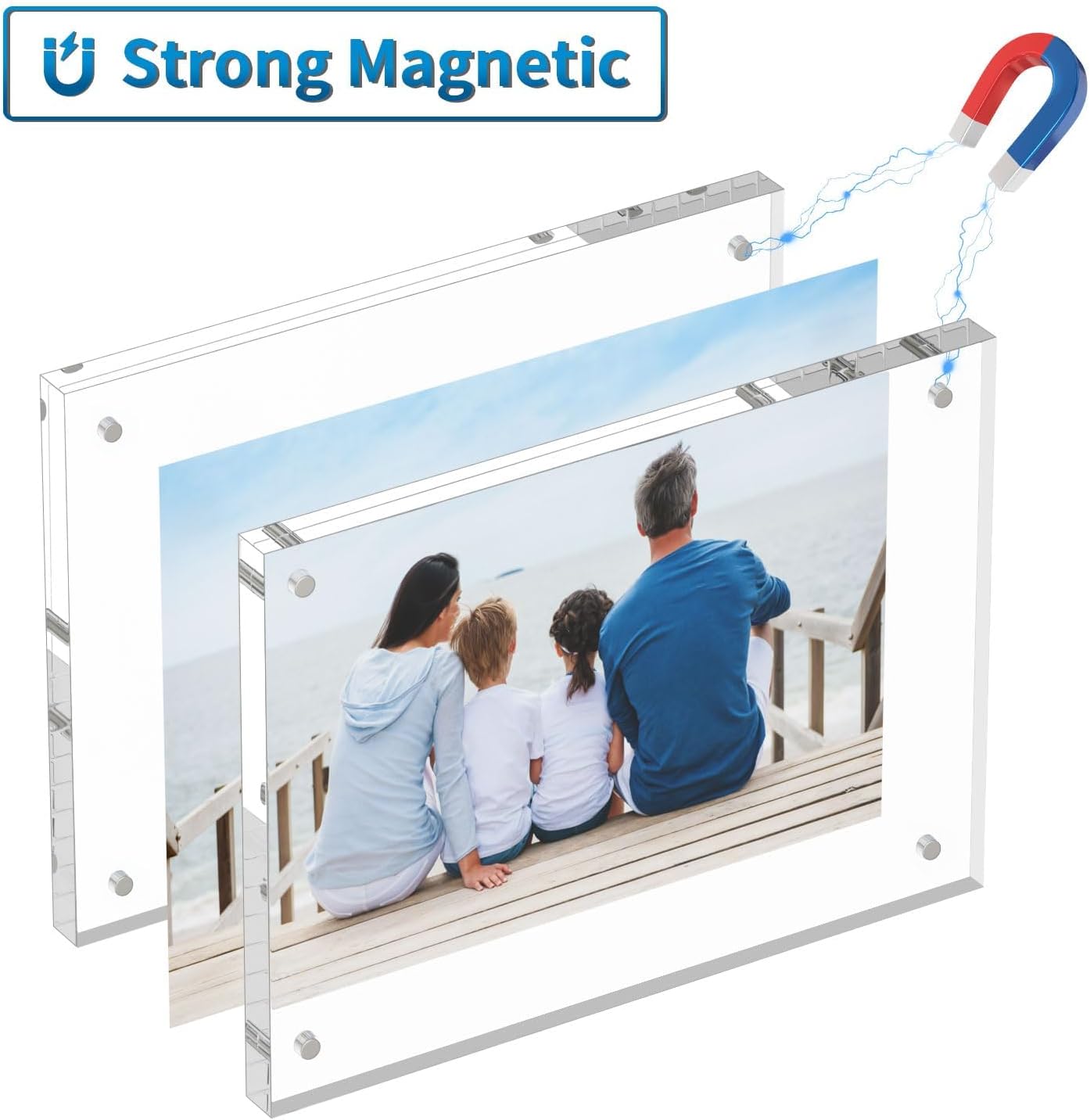 AITEE 4x6 Acrylic Picture Frames 3 Pack, 20% Thicker Block, Clear Picture Frames Freestanding Double Sided Magnetic Acrylic Lucite Frameless Transparent Square Frame Gift for Desktop Display